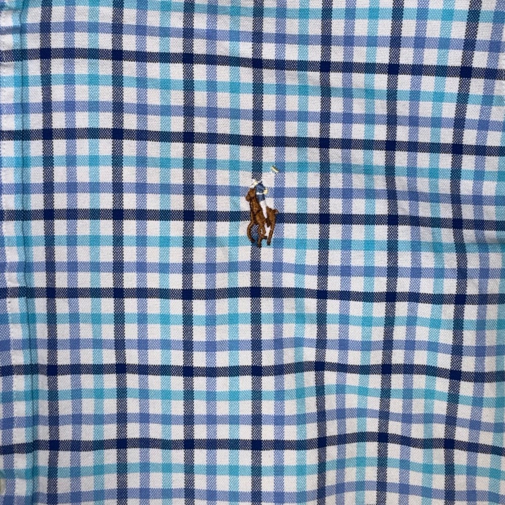 Polo Ralph Lauren Men's M Classic Fit Blue Plaid Button Down Shirt Flesh Pony - Picture 7 of 11